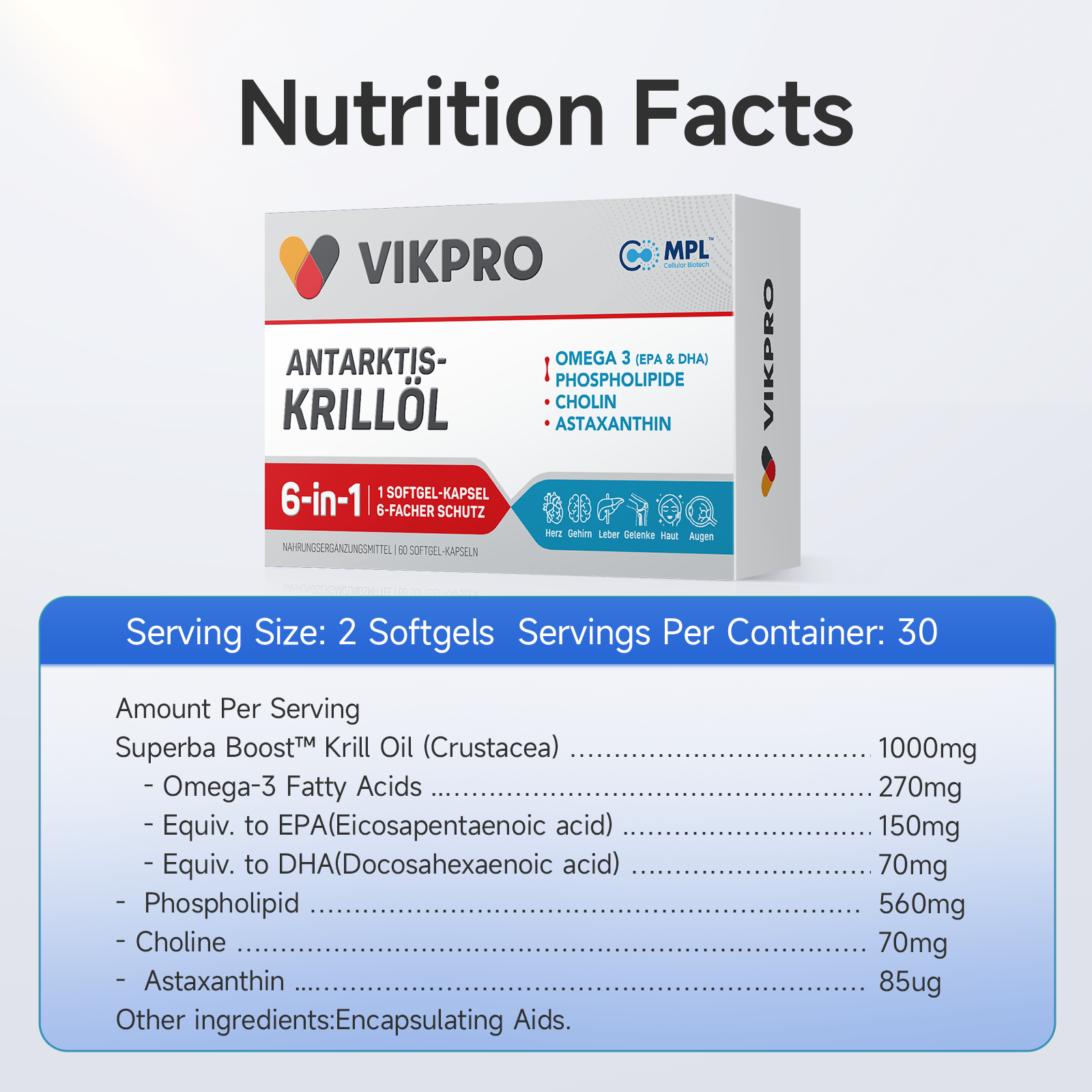 VIKPRO Antarctic Krill Oil - 60 Softgels