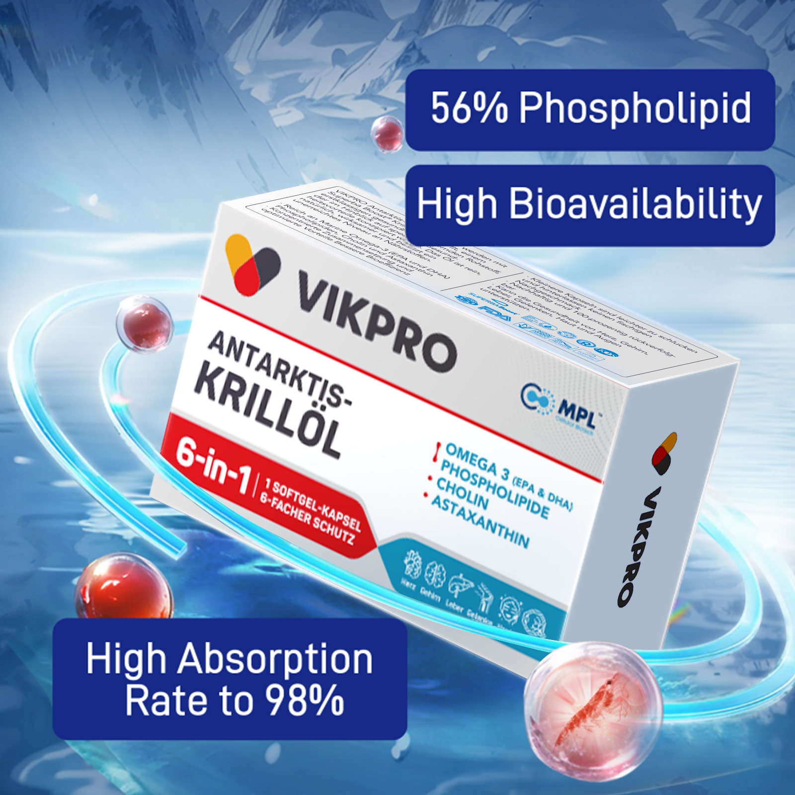 VIKPRO Antarctic Krill Oil - 60 Softgels